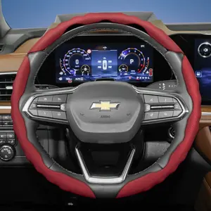 For Chevrolet Steering Wheel Cover Breathable PU Leather Segmented Snap-on Design Sporty Wave Pattern Anti-slip and Wear-resistant All-Season Use Compatible with Silverado/Equinox/Trax/Onix/Tahoe/Traverse/Trailblazer/Colorado/Tracker/Suburban/Onix Plus