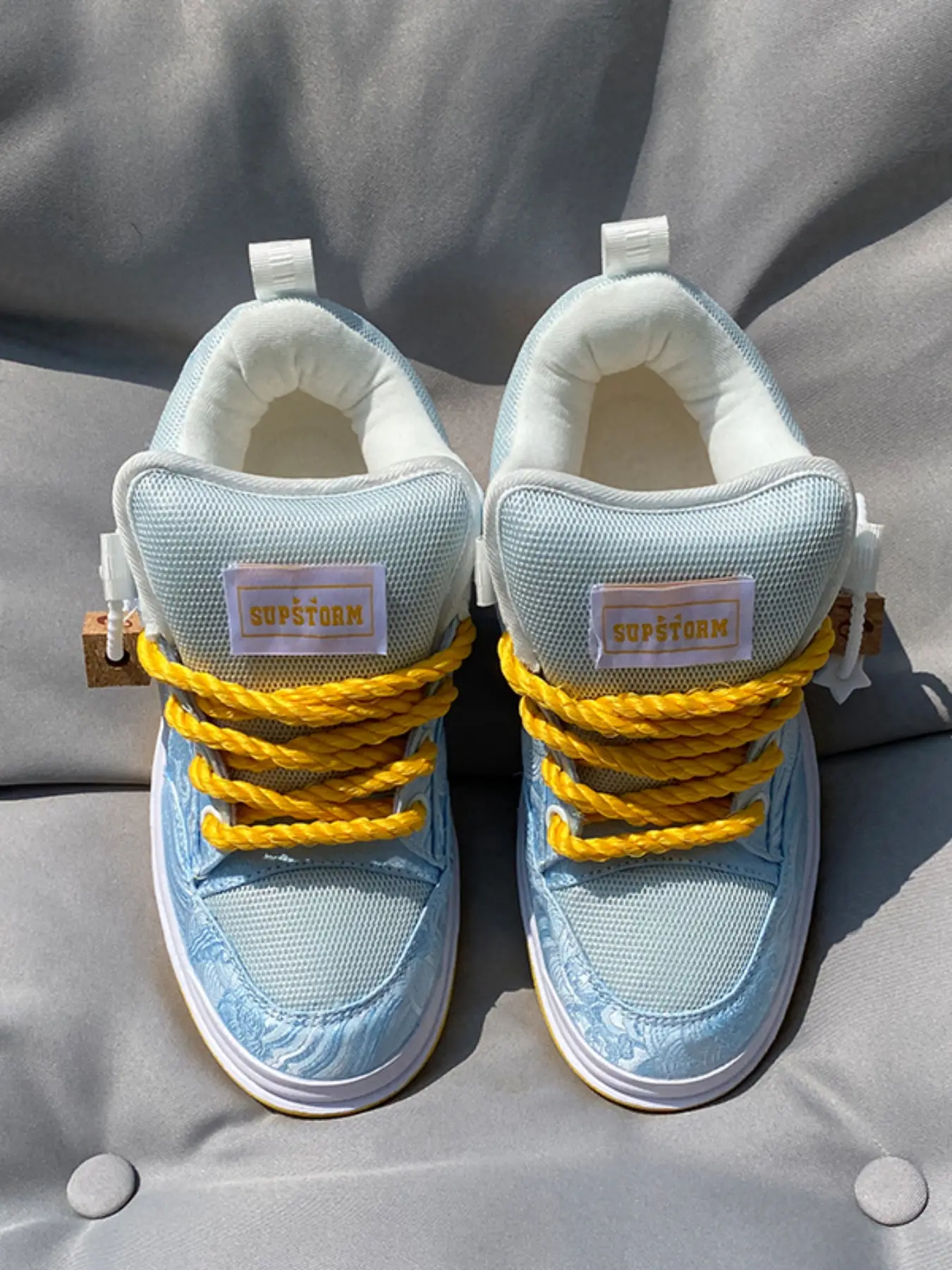 Light Blue Embroidered Low-Top Trainer Sneakers, Casual Comfortable Canvas Shoes, Anti-Slip Wear-Resistant, Unisex Fashion Footwear