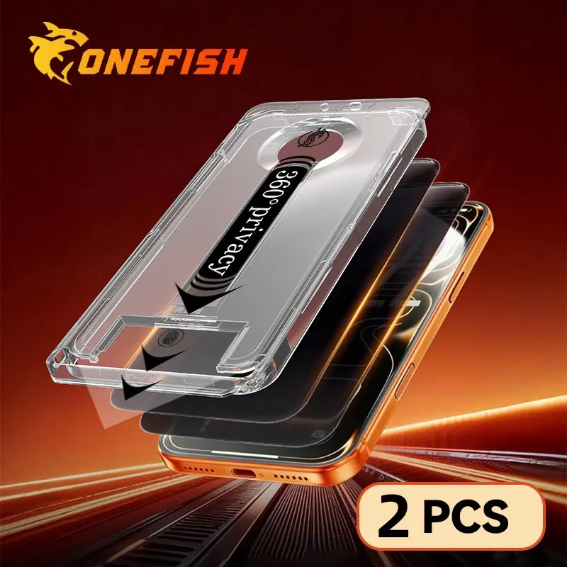 One Fish 2-Pack Screen Protector for iPhone17pro max,360° Privacy [4 sides Privacy] Screen Protector [UP, DOWN, LEFT, RIGHT] Anti-Spy, Tempered Glass, Full Protection.