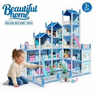 16 Rooms Huge Dollhouse, 10" x 6" x 11" Doll House , Pretend Play Toy House For Girls, House Playset, Party Doll House