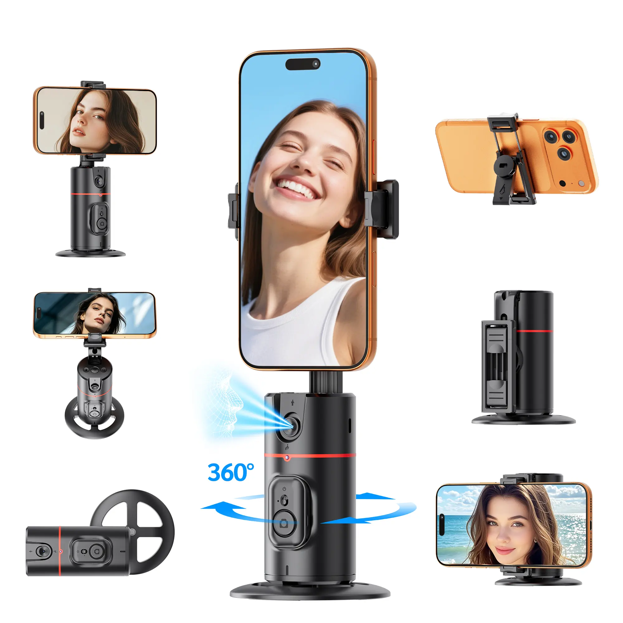TOKQI P02 AI Face Tracking Mobile Phone Holder for Vlogging, 360-Degree Rotating Selfie Accessory with Remote Control, No App Required, Rechargeable Design, Accessories