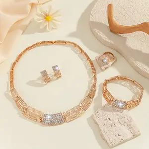 Fashionable and light luxury jewelry alloy accessory set, full diamond necklace, earrings, ring and bracelet four-piece set