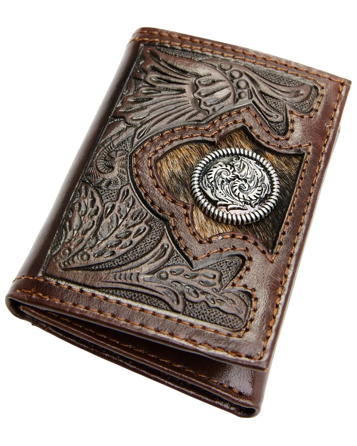 Cody James Men's Men'S Hair-On Floral Tooled Trifold Wallet - Bb2100770w3