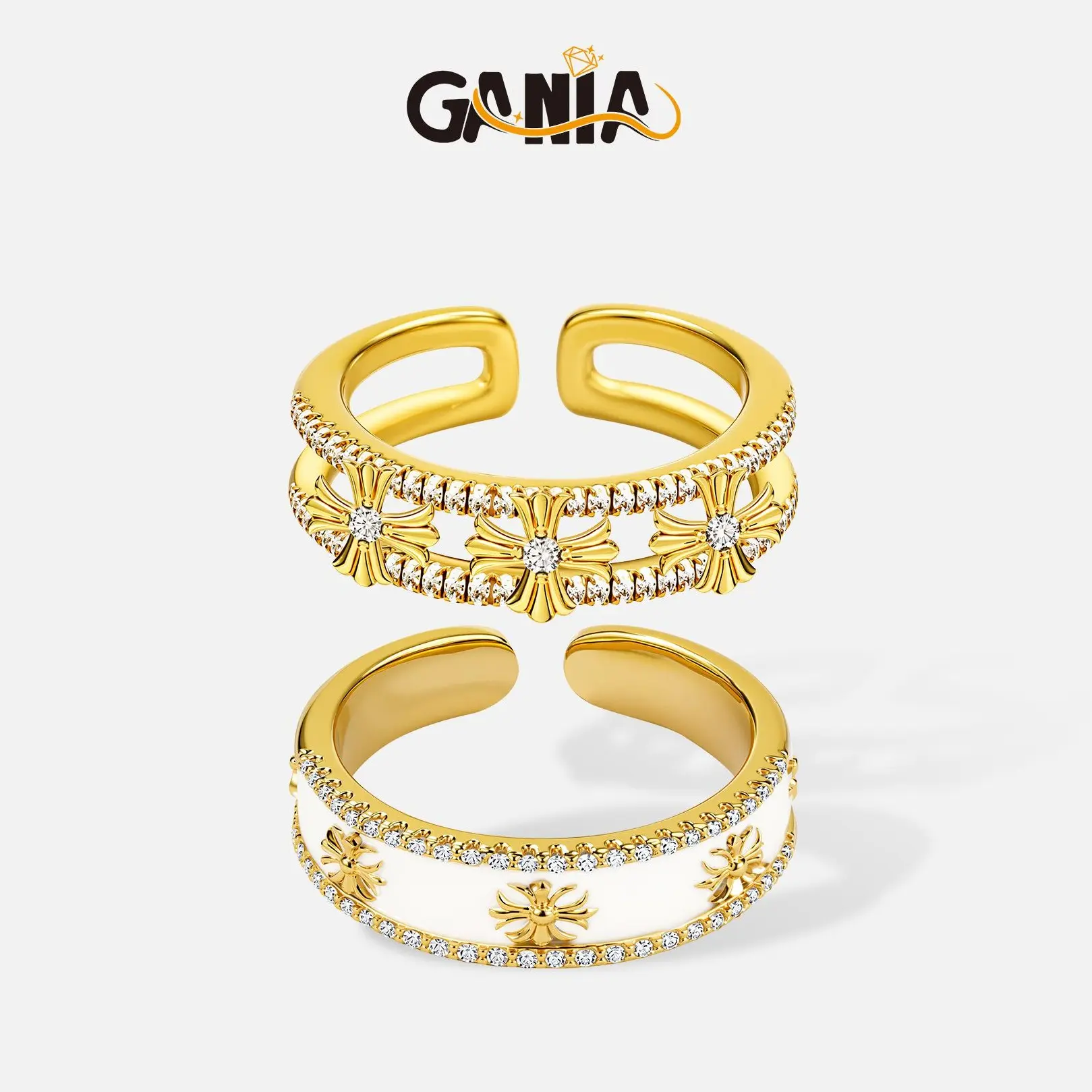 GANIA 2pcs Cross Promise Rings for Women Eternity Stackable Wedding Open Band Adjustable Finger Statement Engagement Gifts Nickel Free Lead Free  Valentine's Day gift