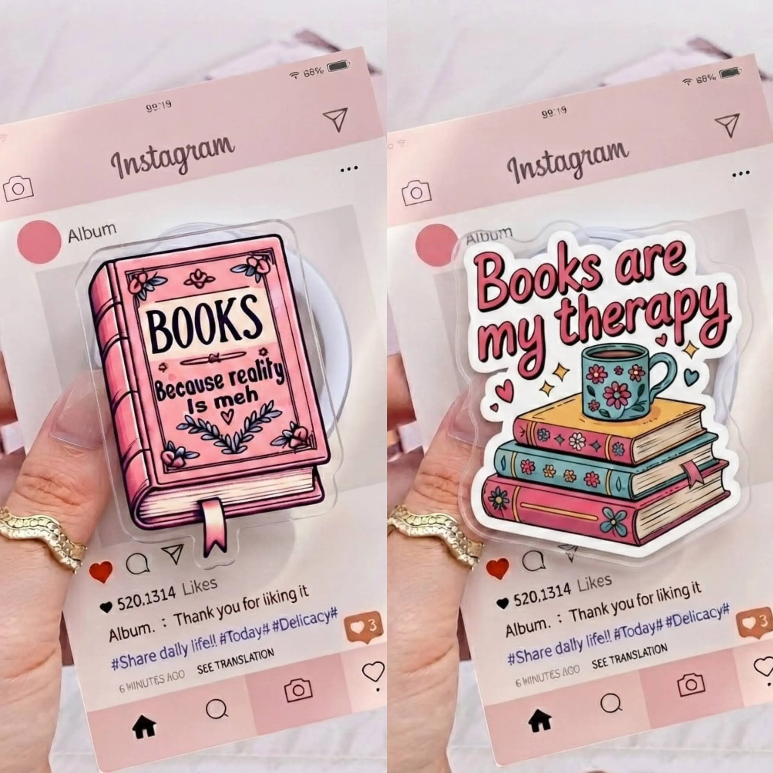Cute Pink Book Quote Aesthetic Sticker Waterproof Decal for Kindle and Journal Lovers