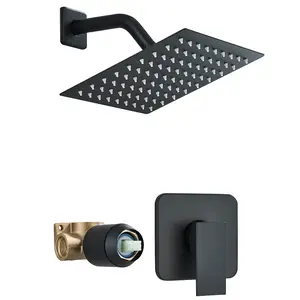 Senlesen Shower Faucet Set with Valve Matte Black Bathroom Rain Shower System Stainless Steel Single Function Shower Trim Kit  8 Inch Shower Head Combo Wall Mount