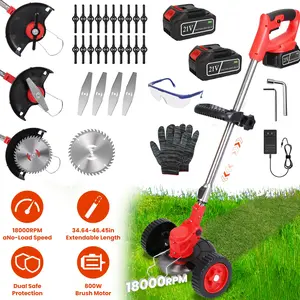 3 in 1 Electric Cordless Grass Wacker Battery Powered Grass Trimmer With Wheels Adjustable Head Extendable Length Rechargeable Lightweight Lawn Trimme