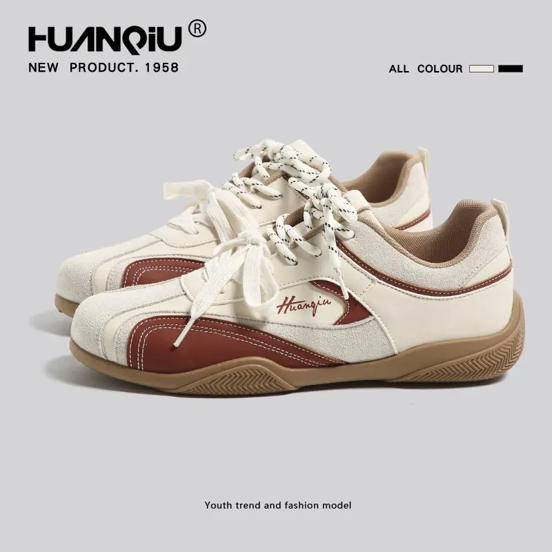 HUANQIU Men's Retro Court Sneakers - Vintage Low-Top Cut Skate Shoes with Gum Sole Grip, Lightweight Fit, Ankle Support, Casual Mixed-Material All-Seasons Lifestyle Trainers, Fashion