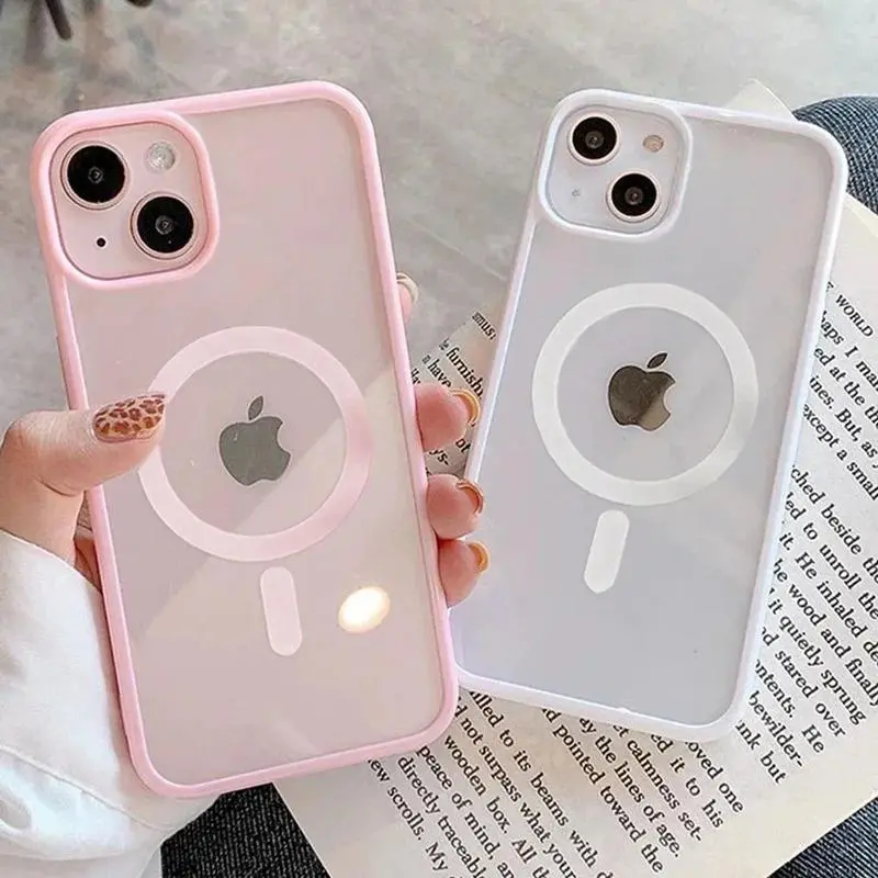 Fashion Acrylic Clear Magnetic Phone Case for iPhone 17 15 14 Plus 13 12 11 Pro Max Shockproof Magsafe Wireless Charging Cover Compatible with Apple