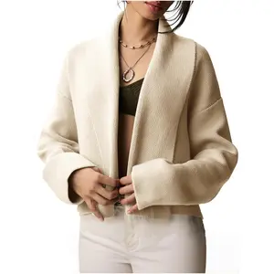SCUSTY Women's Cropped Cardigan Open Front CardiganOversized Shawl Lapel Chunky Long Sleeve Sweater Jacket