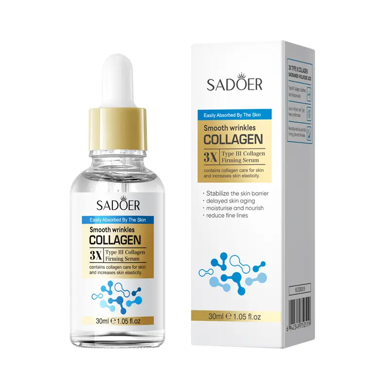 SADOER 3X Type III Collagen Firming Facial Serum, Anti-Wrinkle Hydrating Face Essence with Hyaluronic Acid & Licorice Extract, Stabilize Skin Barrier Improve Skin Elasticity Anti-Aging Serum, 30ml