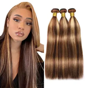 Neihky Color 4/27 Straight Human Hair Bundles Double Weft Brazilian Burnt Extensions Soft and Silky For Black Women Extensions Quick Weave