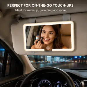 LED Vanity Mirror for Car Visor, Rechargeable Touch Control Makeup Mirror with Adjustable Brightness, 3 Lighting Modes, Coastal Theme, Varnished Finish, Plastic Frame, USB Charging