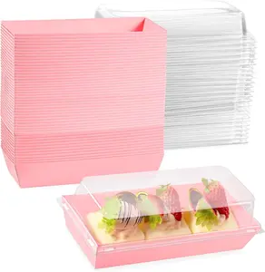 50 Pack 7.5x3.3 Inches Small Clear  Boxes-Dessert Boxes To Go-Disposable Paper Mini Containers for Cookie, Cake Slice, Charcuterie, Bakery, Pastry, Strawberry, Baked Goods Packaging()