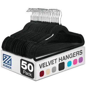 Zober Velvet Hangers - Heavy Duty Black Hangers for Coats, Pants & Dress Clothes - Non-Slip - Space Saving - Felt