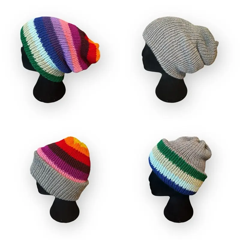 Rainbow and Gray 4-Way Reversible Knit Beanie Hat