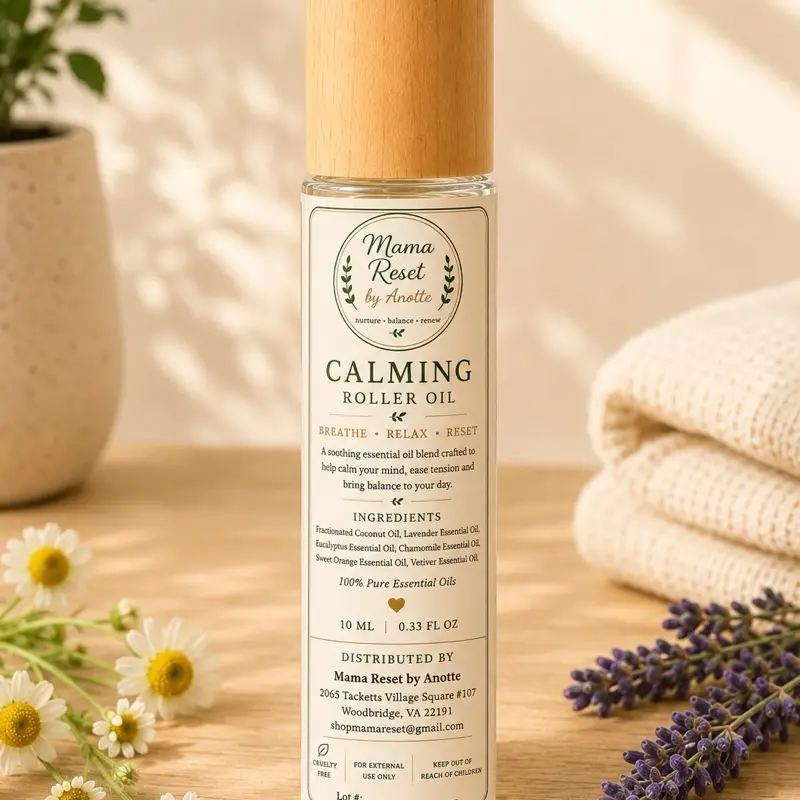 Mama Reset Calming Roller Oil – Lavender & Chamomile Aromatherapy Body Oil, 10 mL