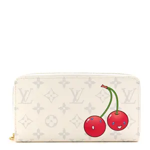 Pre-owned Louis Vuitton Leather Small Leather Goods LV X TM Monogram Cerises Zippy Wallet White