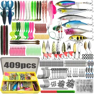 Freshwater Fishing Tackle Starter Kit - 409/193/133/105/83 Pcs Set Including Spinnerbaits, Crankbaits, Jig Heads, Sinkers, Hooks and Carry Case