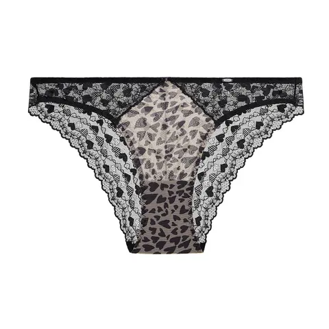 Lacsper Love Leopard Heart Print Lace Panties for Women Plus Size Leopard Mesh Mid-Rise Briefs Flirty Matching Lingerie