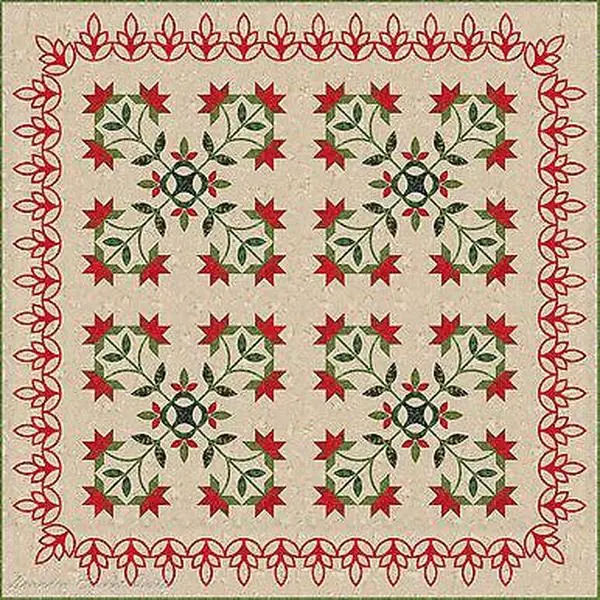 Poinsettia Patch Pattern 64 x 64 Pieced Applique Quilt by Laundry Basket Quilts