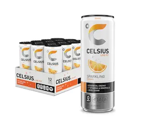 Celsius Sparkling Orange Functional Essential Energy Drink 12 Fl Oz Pack of 12 Zero Sugar Vitamin Minerals 200mg Caffeine Gluten-Free Vegan