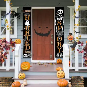 Skull Pattern Hanging Banner, 2 Counts/set Halloween Themed Hanging Banner, Halloween Decoration for Home Party Outdoor