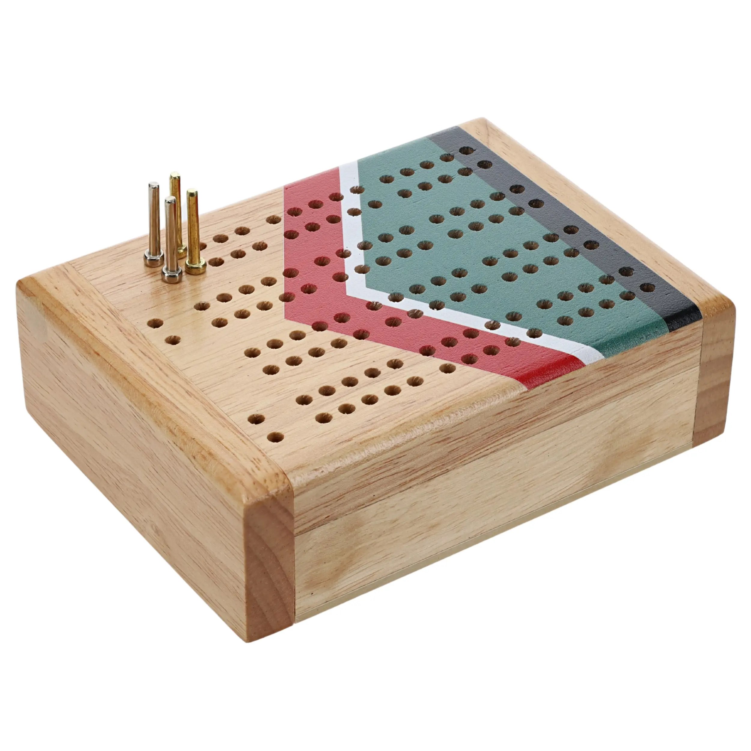 WE Games Mini Travel Cribbage Set - Nautical Print - Solid Wood 2 Track Board with Swivel Top and Storage for Cards and Metal Pegs