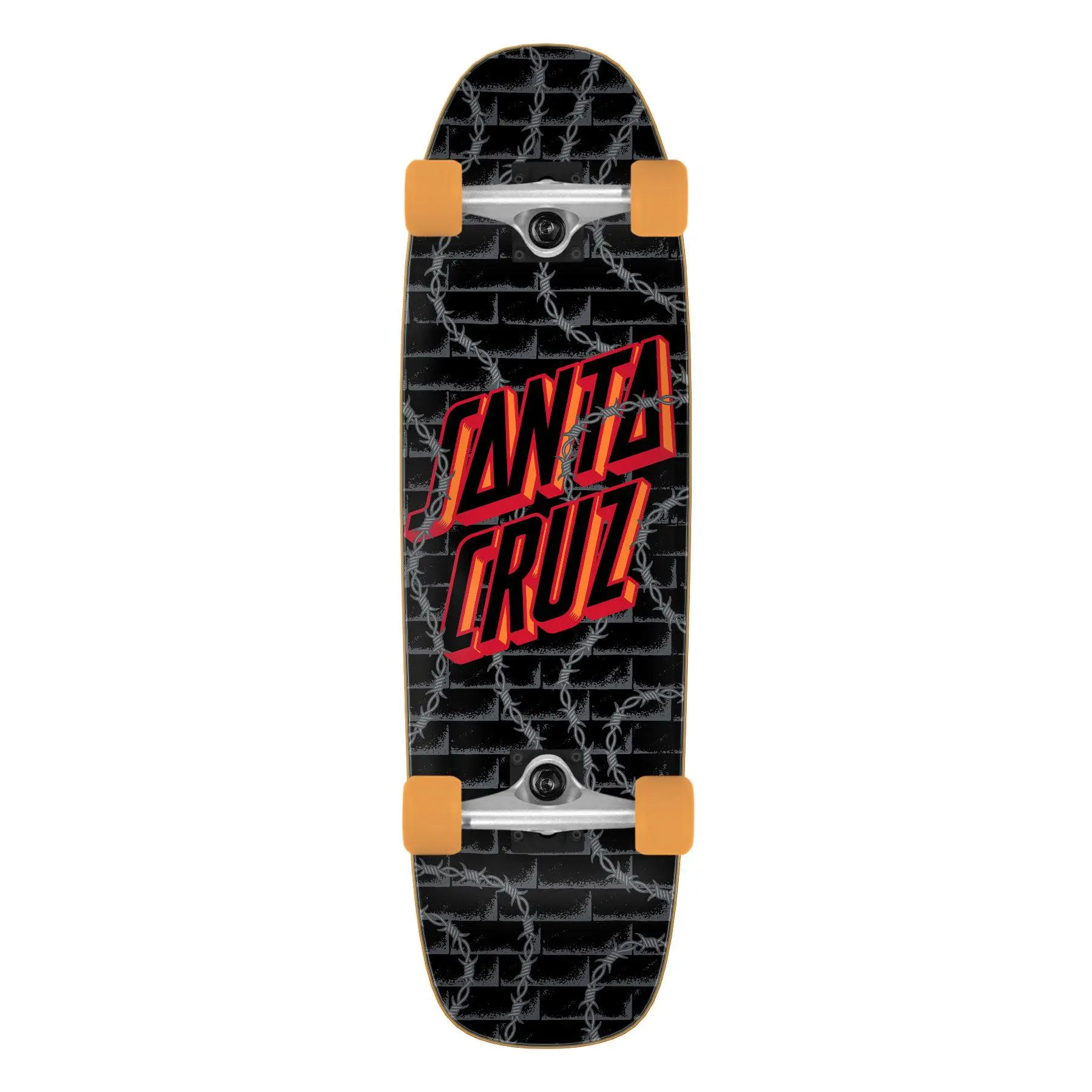 8.41" Wide 29.4" Long Loco Dot Santa Cruz Street Cruiser Skateboard, 7-Ply Deck, 14.75" Wheelbase, Cruiser Wheels, Barbwire Art, Flattened Concave, ABEC 3 Bearings