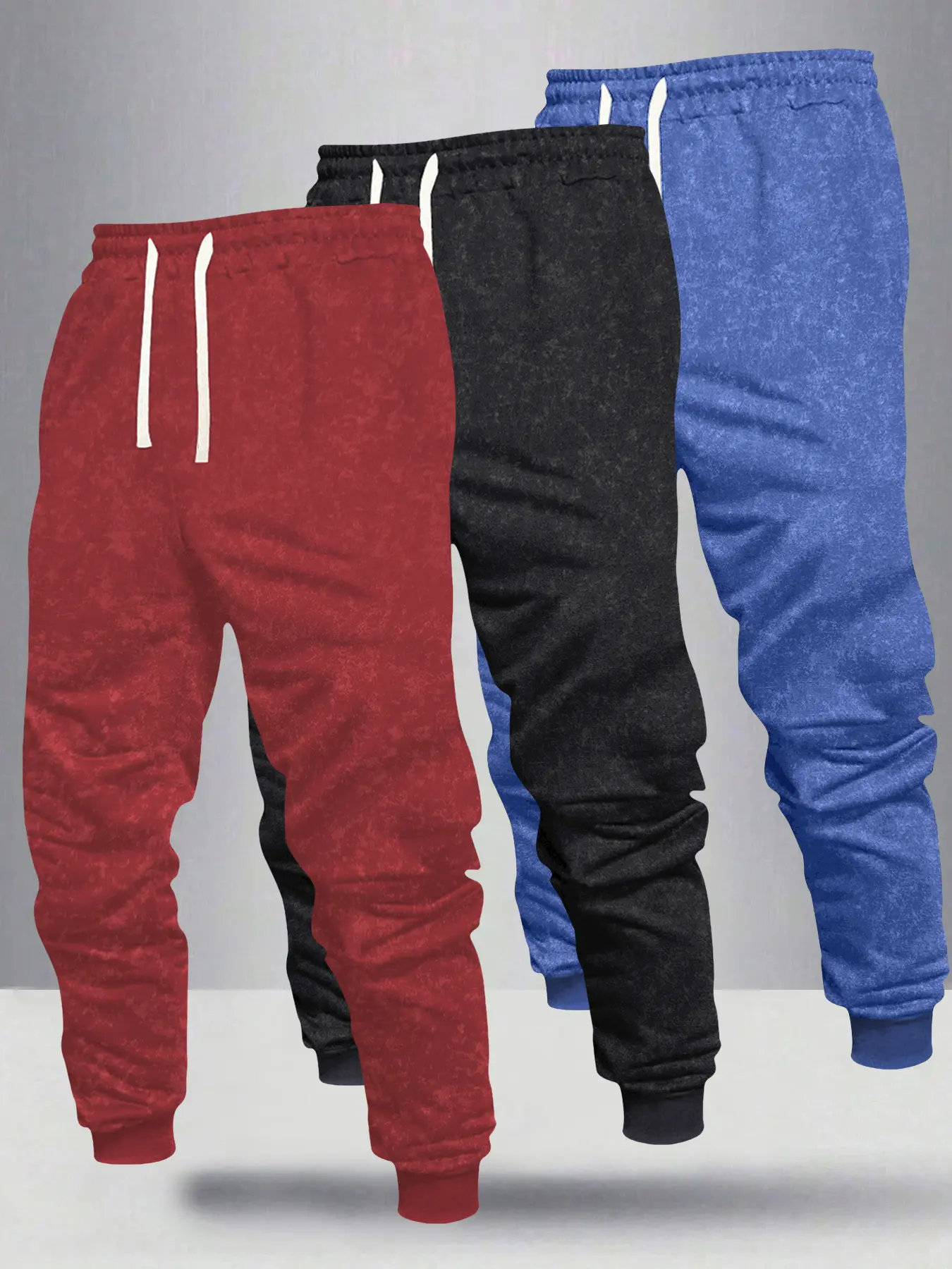 Men’s 3-piece set featuring tie-dye ribbed long pants with printed patterns; regular fit, casual athletic style, basic casual pants with an elastic waistband, drawstring, and pockets—ideal for outdoor activities, commuting, and streetwear, suitable for al