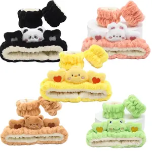 Cute Cartoon Design Fluffy Rabbit Ear Hair Band & Wristband Set, Soft Makeup Headband & Wristband, Heatless Styling Tools for Home, Outdoor Makeup, Cleaning