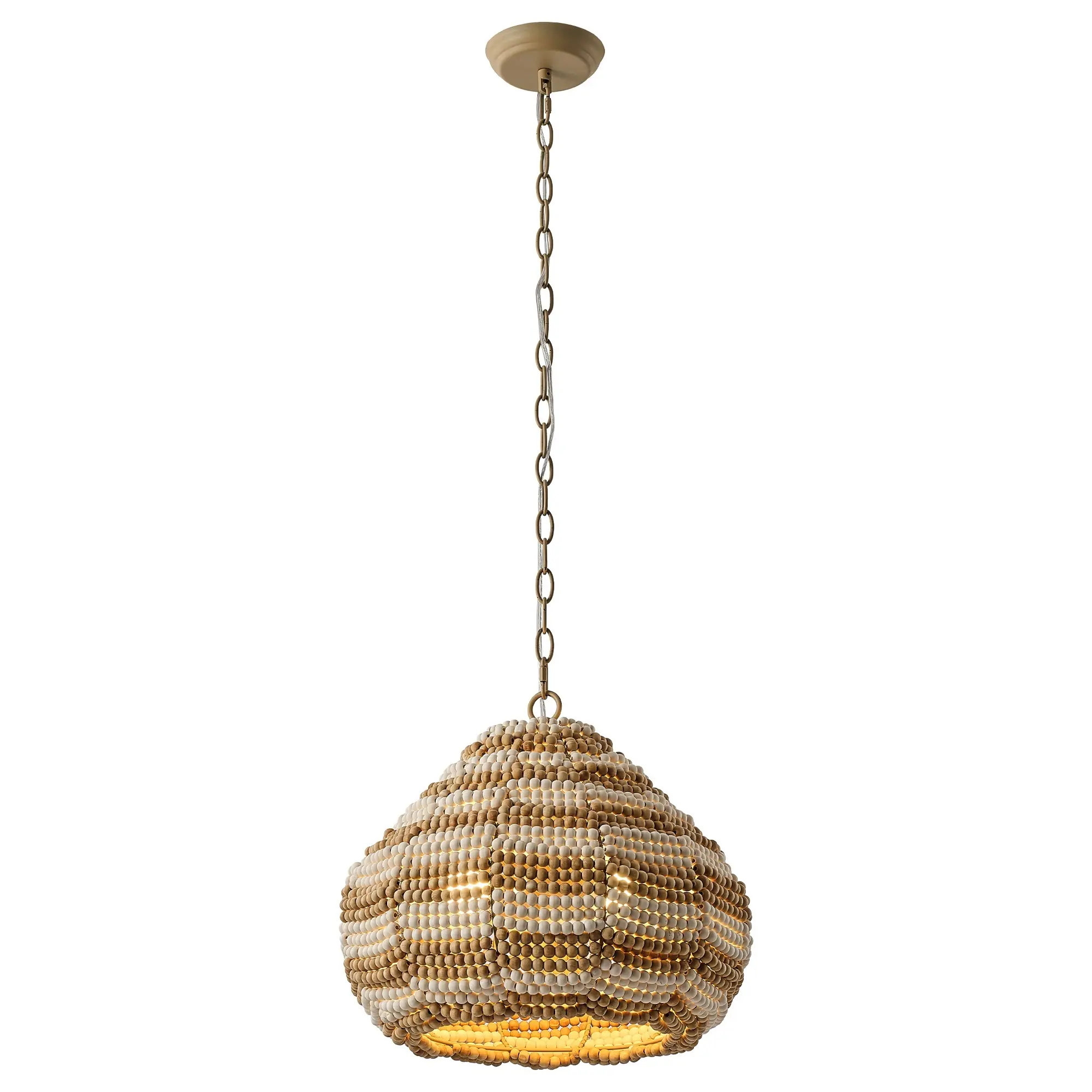 Parrot Uncle 15.7 Inch Boho Wood Beaded 2‑Light Chandelier, Adjustable Chain Hardwired Pendant Light, Farmhouse Coastal Hanging Light Fixture for Dining Room Kitchen Island Bedroom Foyer