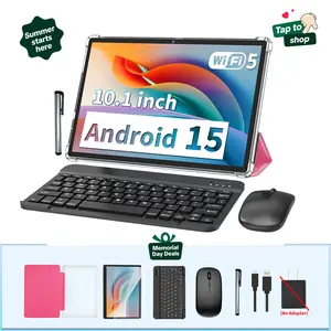 【TikTokShopMemorialday】Relndoo Android 15 10.1 Inch Tablet ,Wireless Set with Keyboard, Mouse, Stylus, Case,  64GB ROM, 5G WiFi