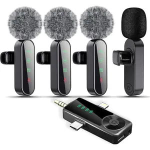4 Packs Upgraded Mini Wireless Lavalier Microphone with Noise Reduction for iPhone, Android, Camera, Video Recording, Podcasts, YouTube, TikTok, and Vlogging