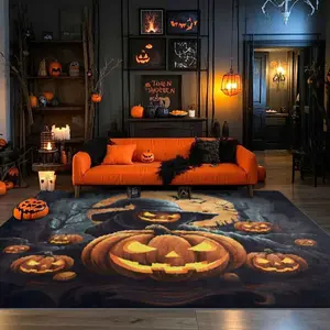 Dark Pumpkin Ghost Pattern Printed Carpet for Halloween, Home Decor Rug for Living Room and Bedroom, Available in Multiple Sizes