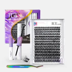 IUI Lash Clusters Extension Kit | DIY Individual Eyelashes, 0.05mm Ultra-Thin Band | Lightweight Natural Look, Waterproof, Long-Lasting, Beginner Friendly