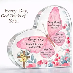 Mid year sale,deals for you,restock,summerwins,Christian 1-Piece Transparent Acrylic Heart Plaque - Inspirational Bible Verse Keepsake Sign with Butterfly, Flower Ornaments, Home Office Decor, Mother's Day Gift for Women