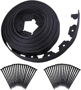WOWCASE 2 Inch Tall No-Dig Landscape Edging Kit, Bonus Spiral Spikes, Black Plastic Lawn Edging for Landscaping, Lawn, Yard, Flower Gardens Border