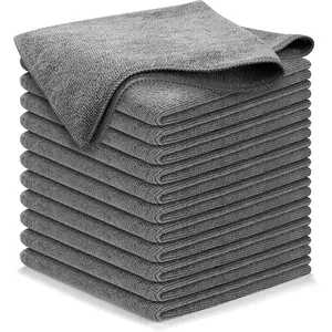 Microfiber Cleaning Cloth Grey - 12 Pcs (12.5"x12.5") - High Performance - 1200 Washes, Ultra Absorbent Microfiber Towel Weave Grime & Liquid for Streak-Free Mirror Shine - Car Washing Cloth
