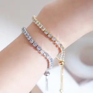 14K Gold Plated 3mm Cubic Zirconia Classic Tennis Bracelet | Gold Bracelets for Women | 2 Pack Size 5.3-9.9 Inch