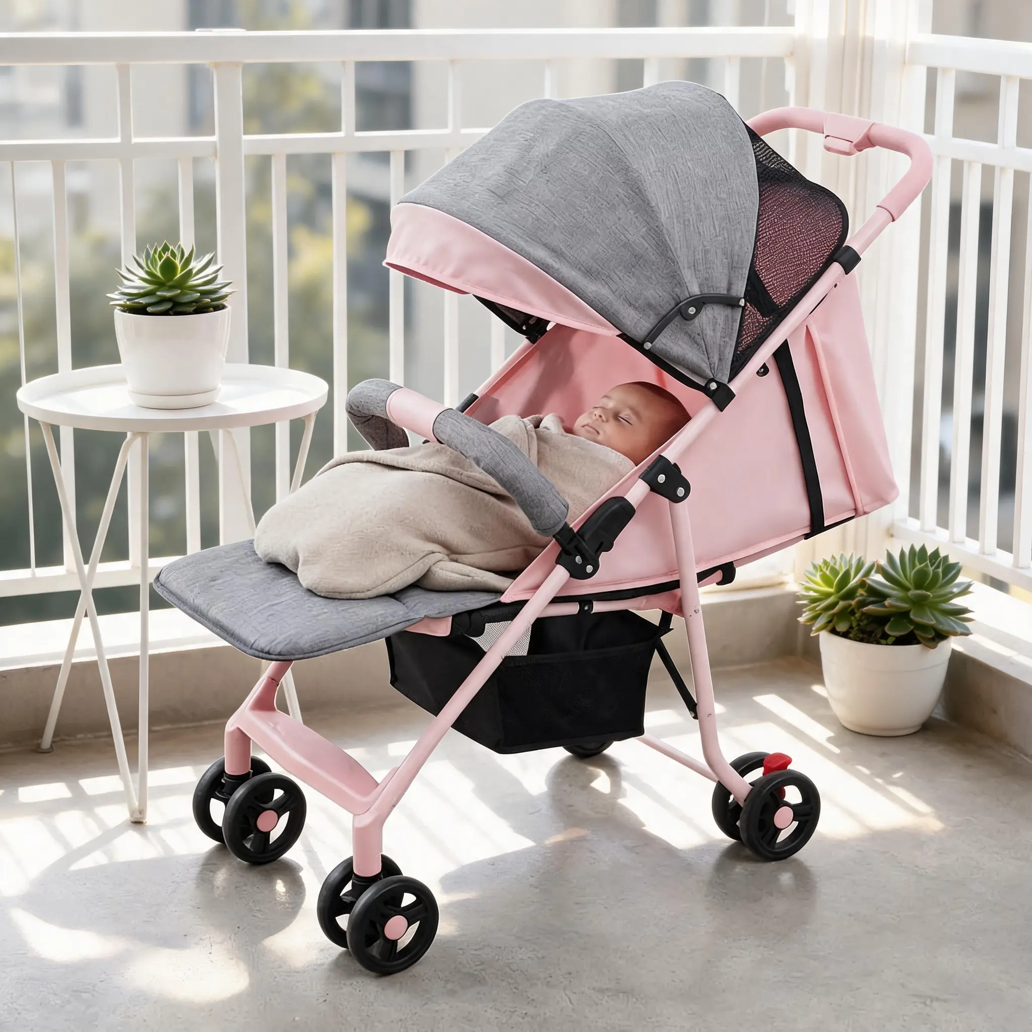 Baby Travel Stroller - 1-Hand Foldable, Space-Saving Stroller with Sunshade, Storage Basket, Multiple Tilt Positions for Easy Carrying (Baby & Maternity Travel Gear)