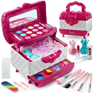 Washable Makeup Case Toy for Girls – Real Play Cosmetics with Drawer Design, Safe & Non-Toxic Makeup, Perfect Christmas Gift