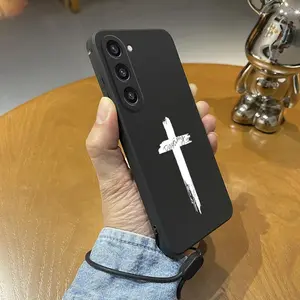 Cross Pattern Phone Case with Hand Strap, Decorative Phone Protector Cover, Protective Phone Accessories Compatible with Samsung A55 A15 A25 A35 A05S A04E A14 A24 A34 A54 A03S A13 A23 A33 A53 A12 A32 A52S A21S A51, Casing, Protection