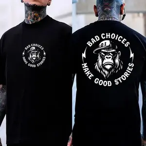 Women's Chimpanzee Graphic T-Shirt with "Bad Choices" Slogan, Casual Short Sleeve Crewneck Tee, 2-Sided Soft Fabric Top,Street,Style,shirts