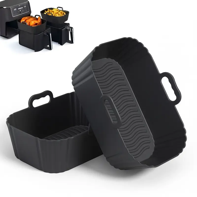 Air Fryer Silicone Liners 2 Pack, Compatible with Ninja Foodi DZ201 DZ401 DZ550, Cosori Chefman Instant, 8 to 10QT Baskets
