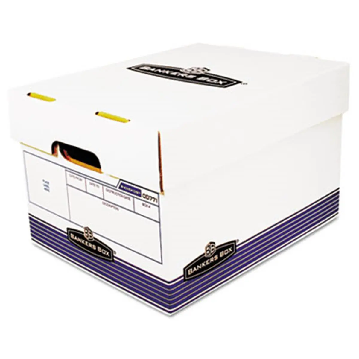 Bankers Box FEL0077101 R-Kive Offsite Organizer Storage Box, Letter-Legal Size, Lift-off Lid, White-Blue, Double Bottom, Strong & Dependable, Comfortable Easy Transport for High-Security Important Documents
