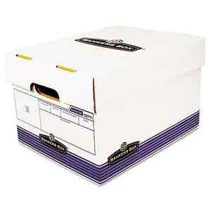 Bankers Box FEL0077101 R-Kive Offsite Storage Box, Letter-Legal Size, Lift-off Lid, White-Blue - Safety Hand Organiser for High Security Storage of Important Documents