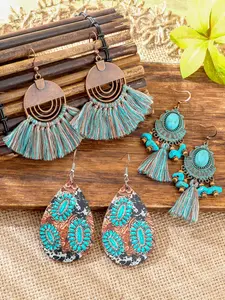 3 pairs Western Earrings Outfit for Women Oval Earrings Dangle Vintage Jewelry Country Concert Outfits for Women Dress Cowboy Chic Rodeo Outfit Shirts Dress Accessories Earrings Set