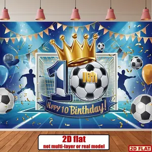 2D Flat Banner, 1pc Football-Themed Happy 10th Birthday Banner - Number 10 with Football Field, & Party Decorations Ornaments Suitable for Room, Soccer Party Supplies, Polyester Banner for Wall Hanging & Photo Props