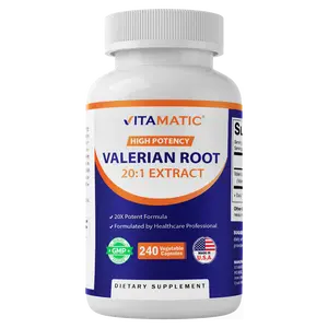 Vitamatic Valerian Root 20:1 Concentrated Botanical Extract Dietary Supplement Capsules with Magnesium, Wellness Sleep Support, Non-GMO, Gluten-Free, 240 Count
